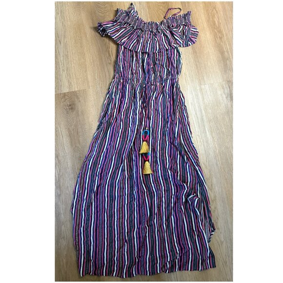 Figue Mirella Striped Midi Dress Love Stripe Maya M medium silk off shoulder - Picture 6 of 11